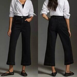 Anthropologie Pilcro The Skipper High-Rise Crop Wide Leg Black Jeans 28 Stretch